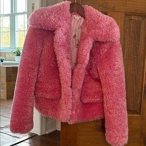 Urban Outfitters Kimchi Blue Pink Teddy Bear Faux Fur Jacket